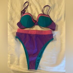 Retro high rise bikini! Never worn! Purple and pink. 93 Play Street